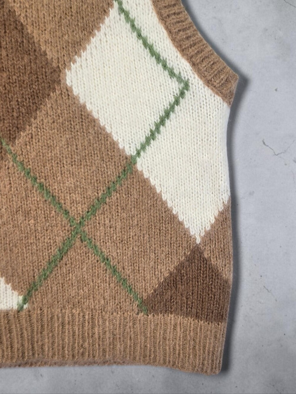 Sezane Sweater Vest Khaki Cream Argyle Crop Crew Neck Alpaca Blend Size Large - Picture 9 of 15